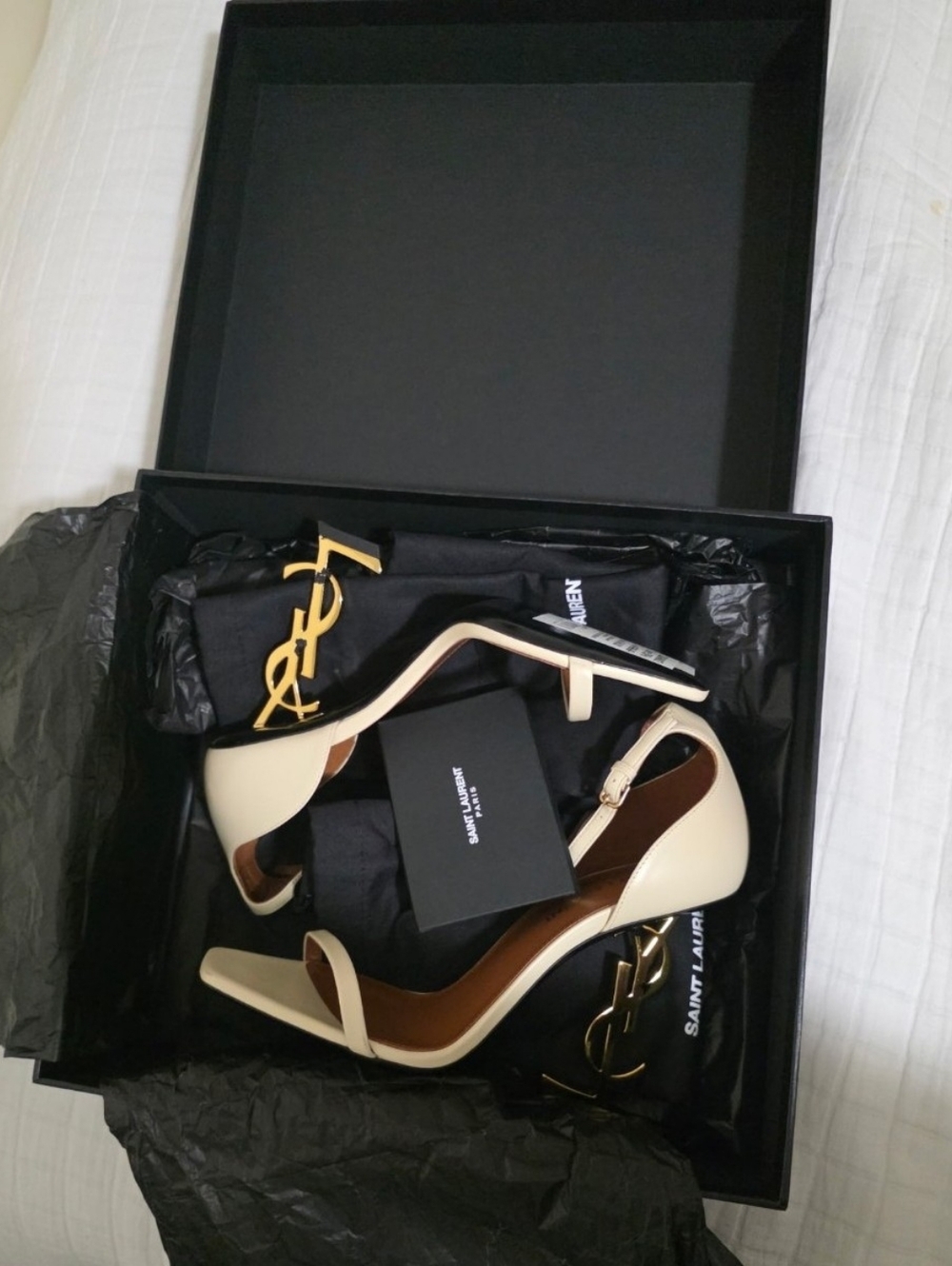 Saint Laurent Cream Leather Opyum Slingback Sandals Size7/ has Black Dots   R/L - Picture 6 of 9